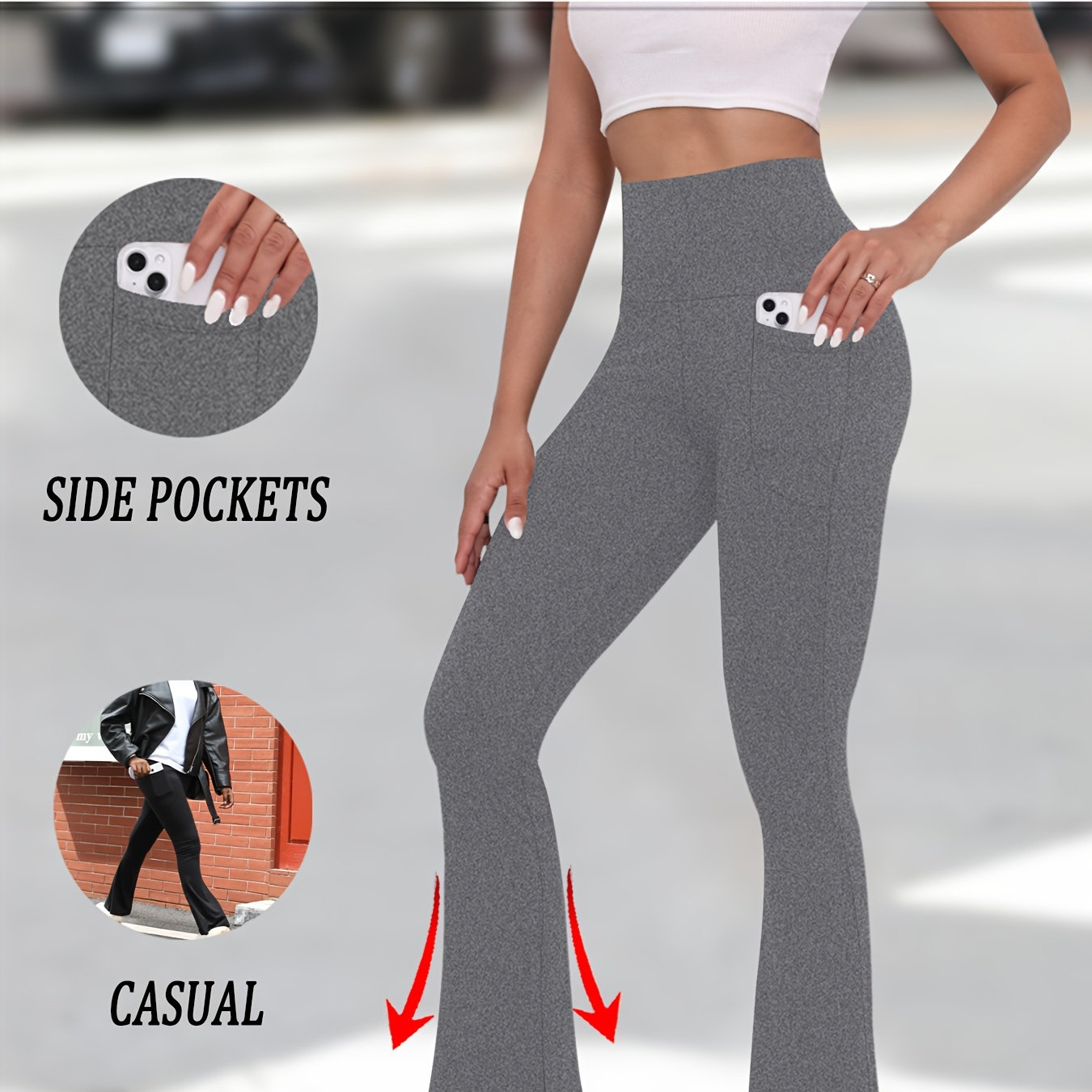 

Women' Soft Flare Pants With Pockets, High Waisted Tummy Control Workout Yoga Boot-cut Leggings