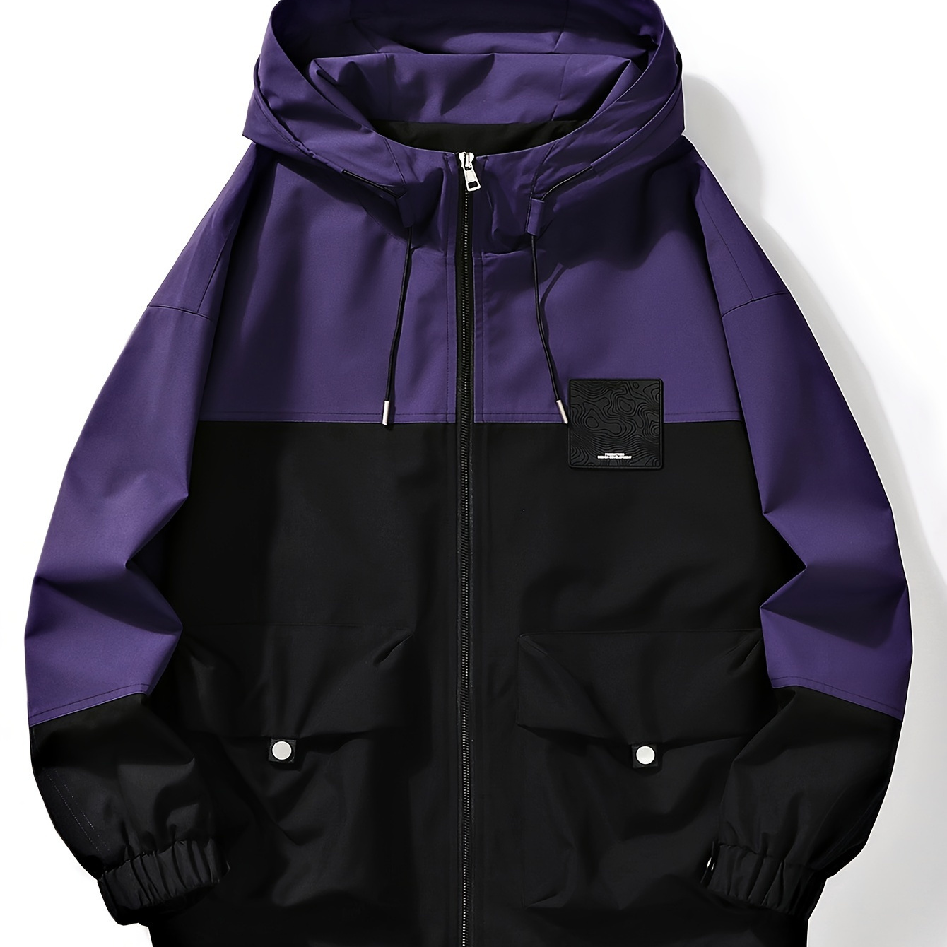 

Men's Casual Color Block Hooded Jacket, Chic Flap Pocket Windbreaker Jacket For Outdoor Activities