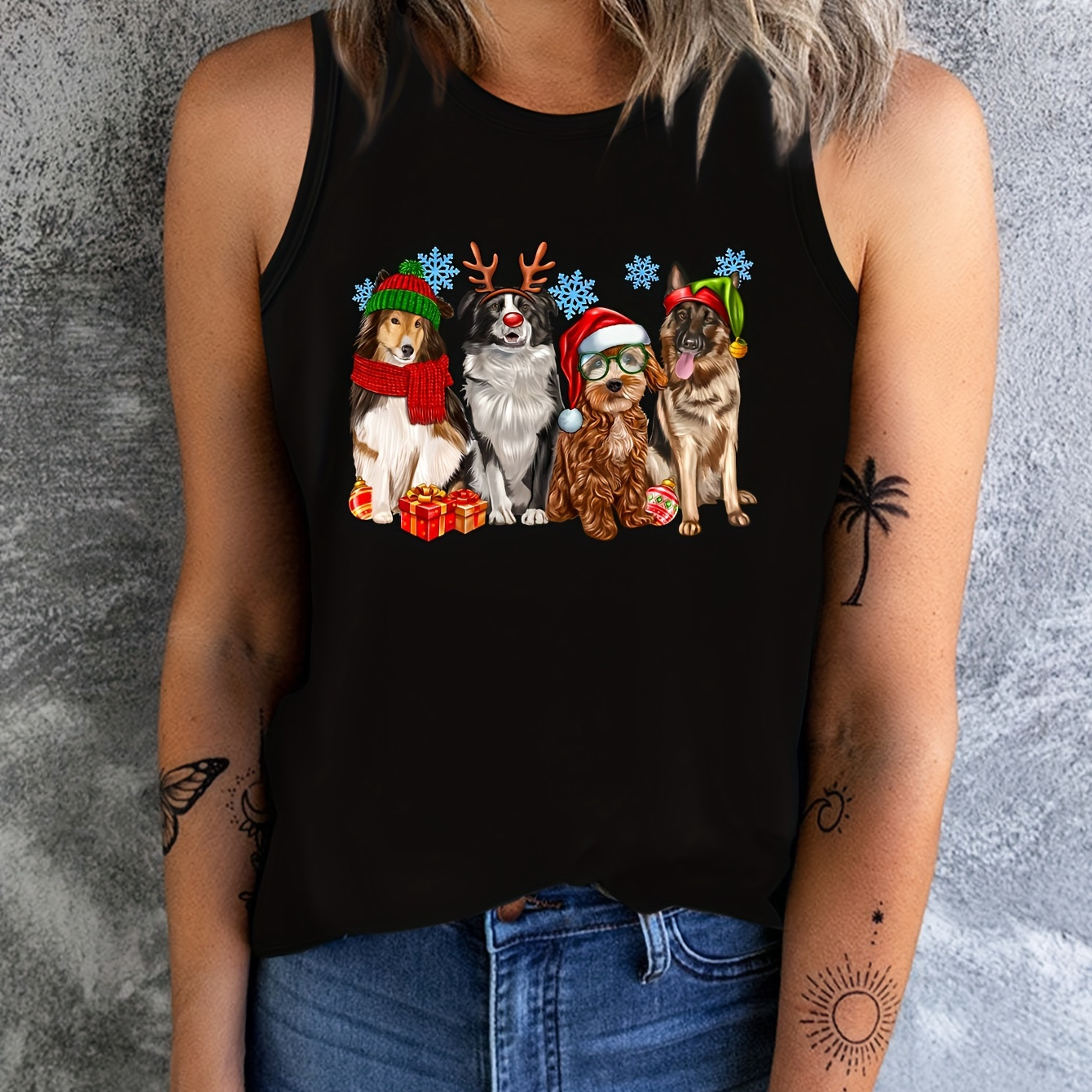 

Christmas Dog Tank Top, Sleeveless Top For Summer, Women's Clothing