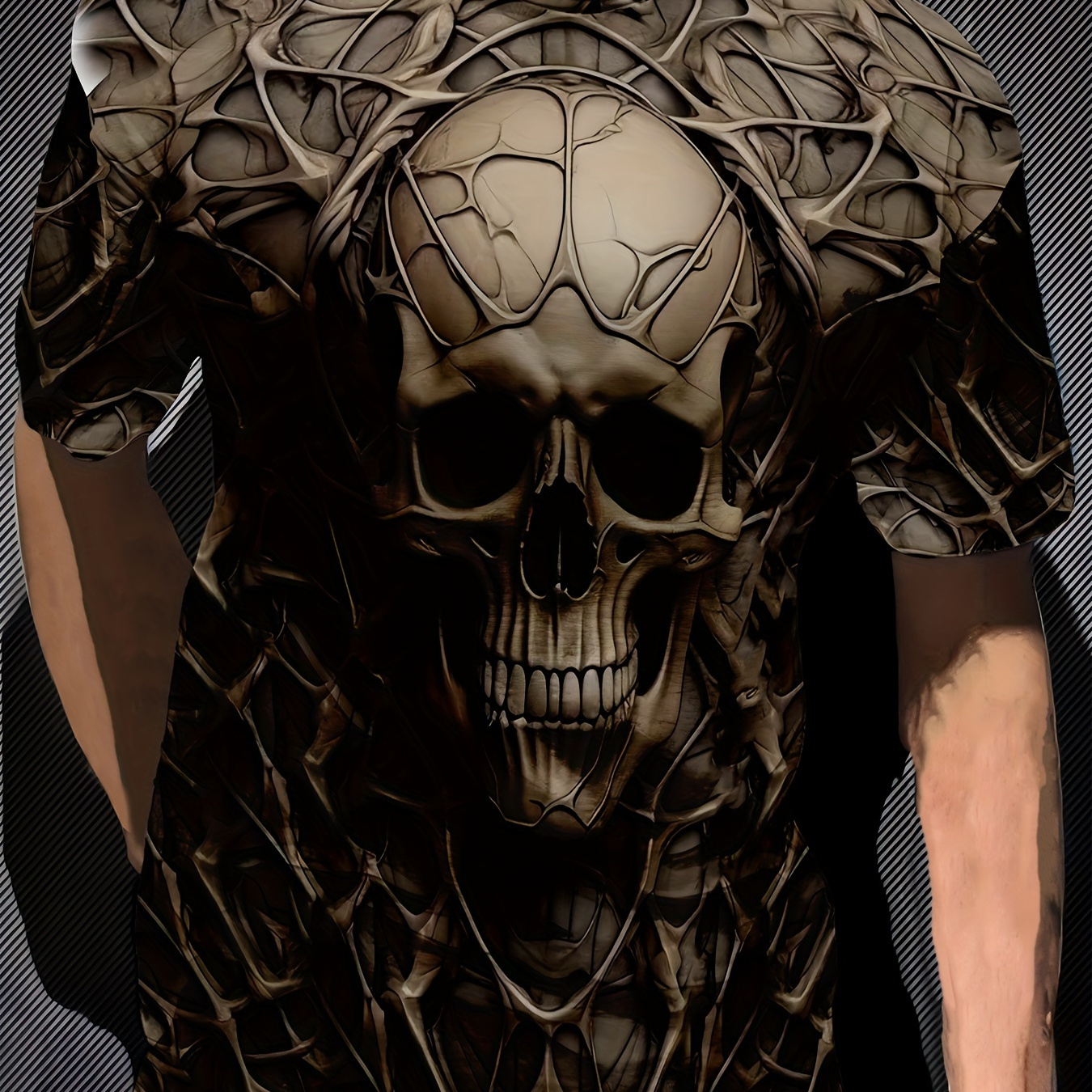 

3d Skull Printed T-shirt For Adults - Casual Polyester Knit Fabric With Round Neckline, Solid Color, Regular Fit