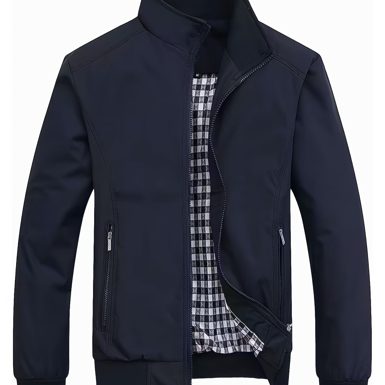 

Men's College Style Spring Fall Jacket, Stylish Bomber Jacket With Stand Collar And Pockets