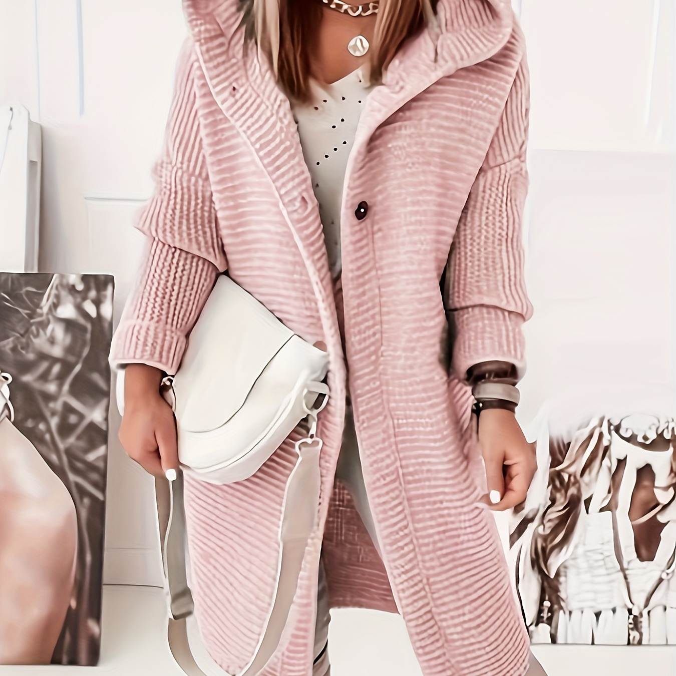 

New Arrival Women's Casual Fashion Solid Color Knitted Hooded Cardigan