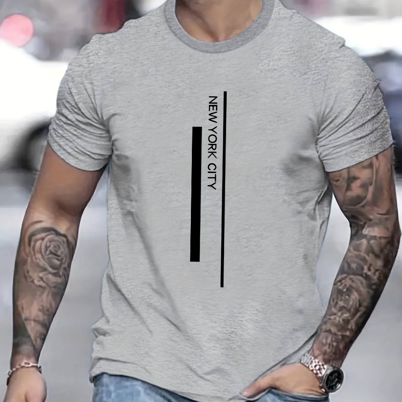 

New York City Print T Shirt, Tees For Men, Casual Short Sleeve T-shirt For Summer