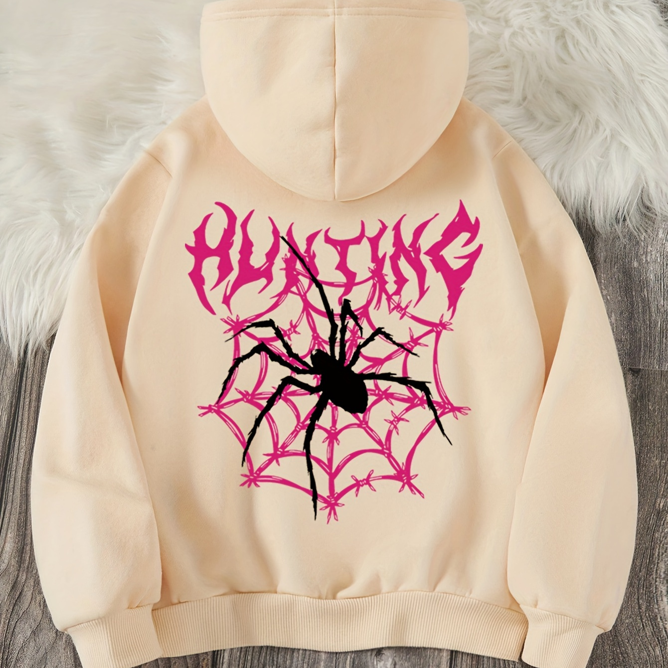 

Creative Spider Web Graphic Print Girl's Long Sleeve Hoodie, Trendy Hooded Sweatshirt, Casual Comfortable Versatile Top For Autumn & Winter