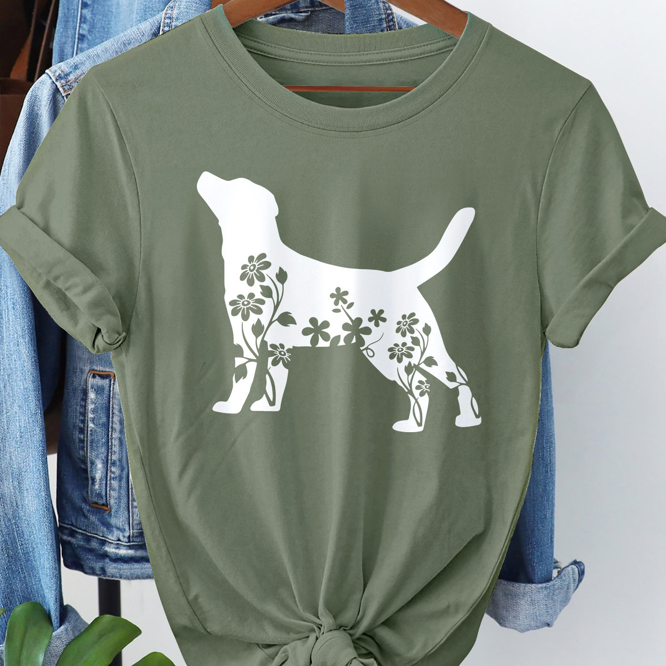 

Dog Print T-shirt, Short Sleeve Crew Neck Casual Top For Summer & Spring, Women's Clothing