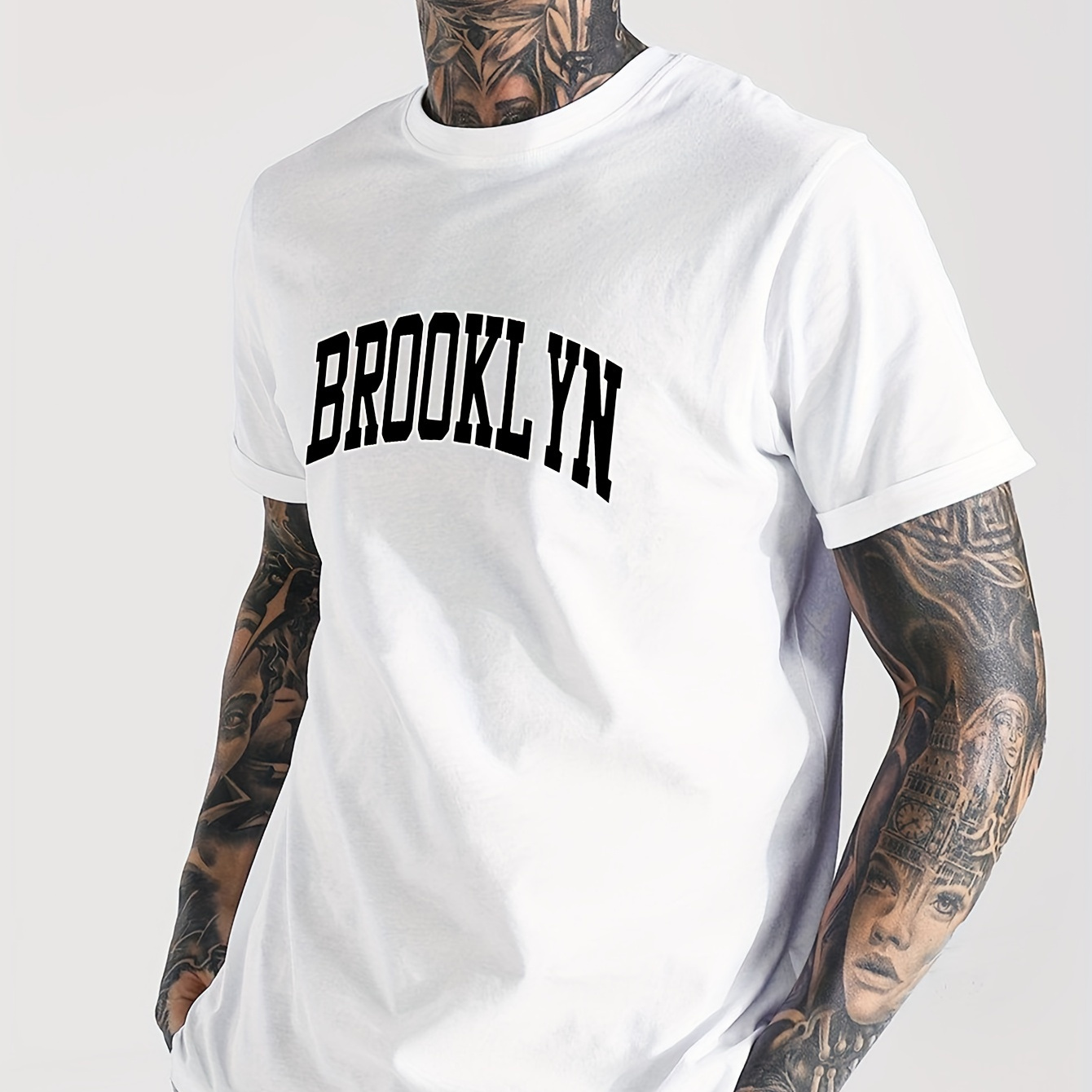 

Brooklyn Letter Graphic Print Men's Creative Top, Casual Short Sleeve Crew Neck T-shirt, Men's Clothing For Summer Outdoor