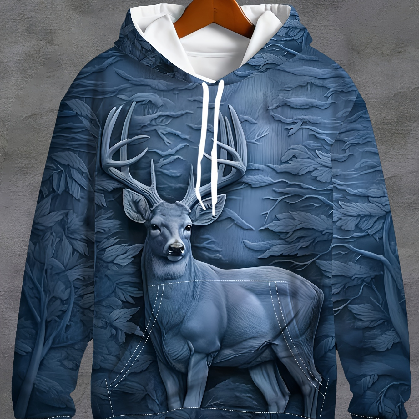 

Men's 3d Deer Print Hoodie - Casual Polyester Pullover With Design, Long Sleeves & Drawstring Hood For Fall/winter Streetwear