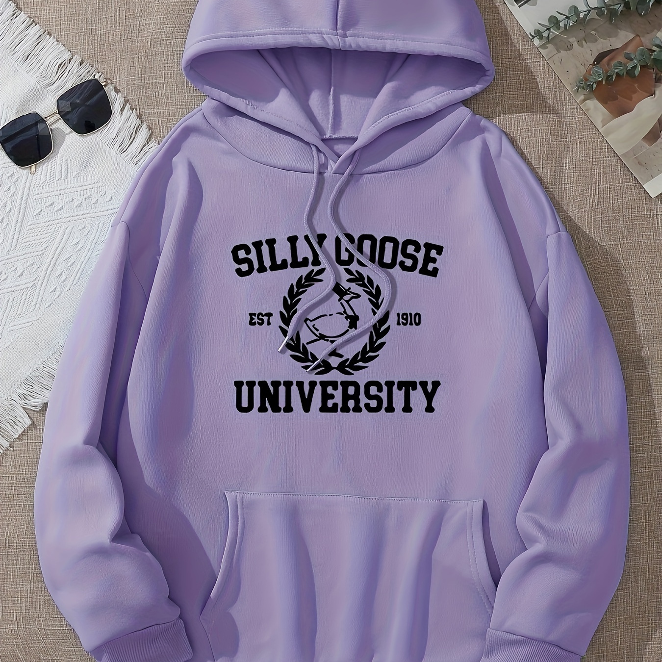 

Silly Goose Print Hoodie, Casual Pocket Long Sleeve Drawstring Hoodies Sweatshirt, Women's Clothing
