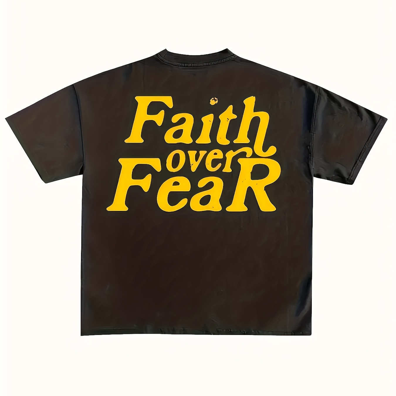 

Women's Fashion T-shirt, "faith Over Fear" Letter Print, Polyester, Round Neck, Regular Fit, Spring/summer/autumn, Knit Fabric With Ribbed Detail, Young Style