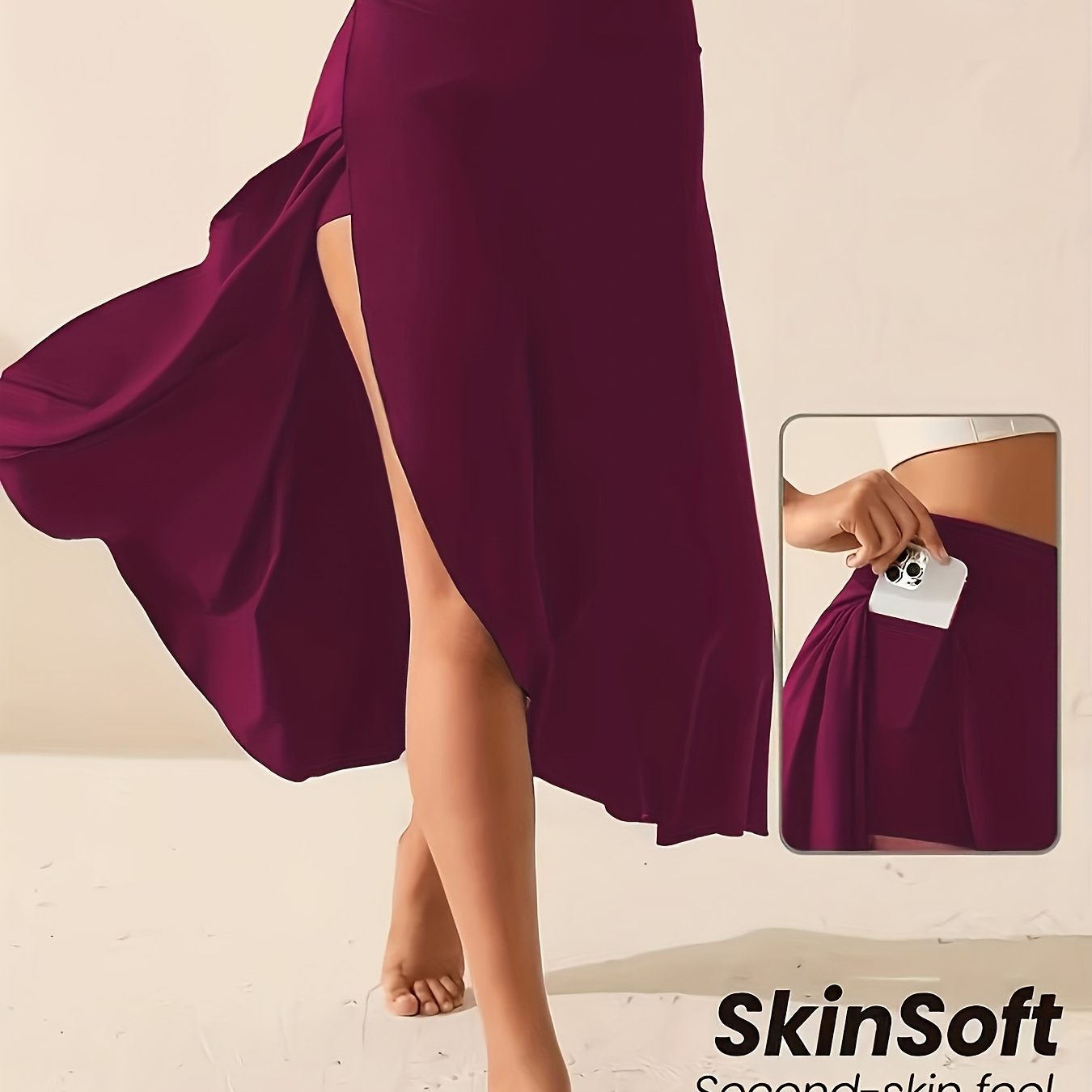 

Elegant Asymmetrical Slit Skirt - Mid-length, High Stretch Polyester With Elastane, Machine Washable, Casual Sports, Shorts