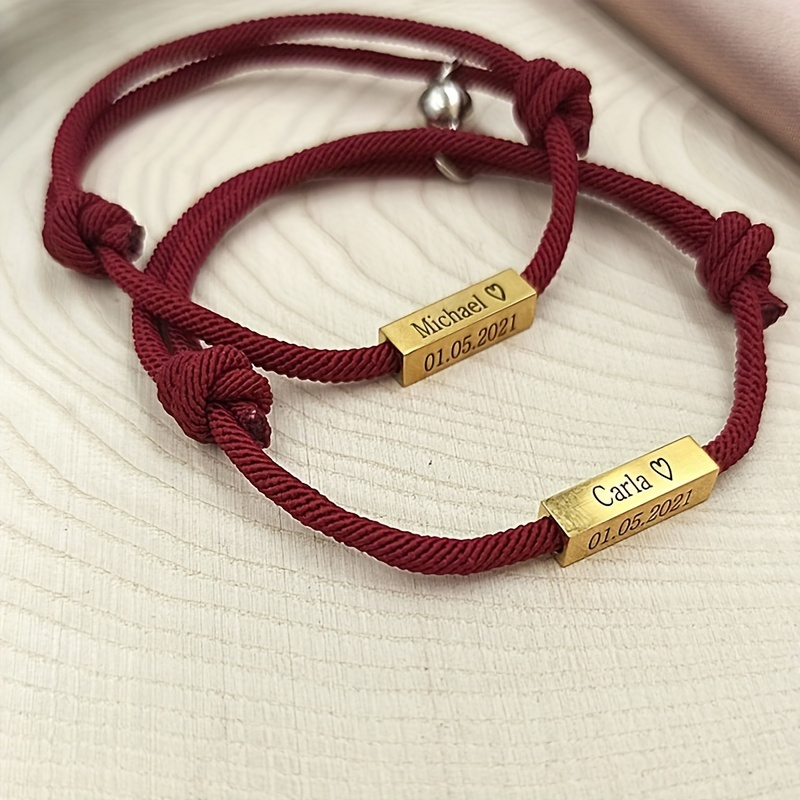 

2pcs Couple Personalized Custom Bracelet Magnetic Set Valentine's Day Gift For Girlfriend Family