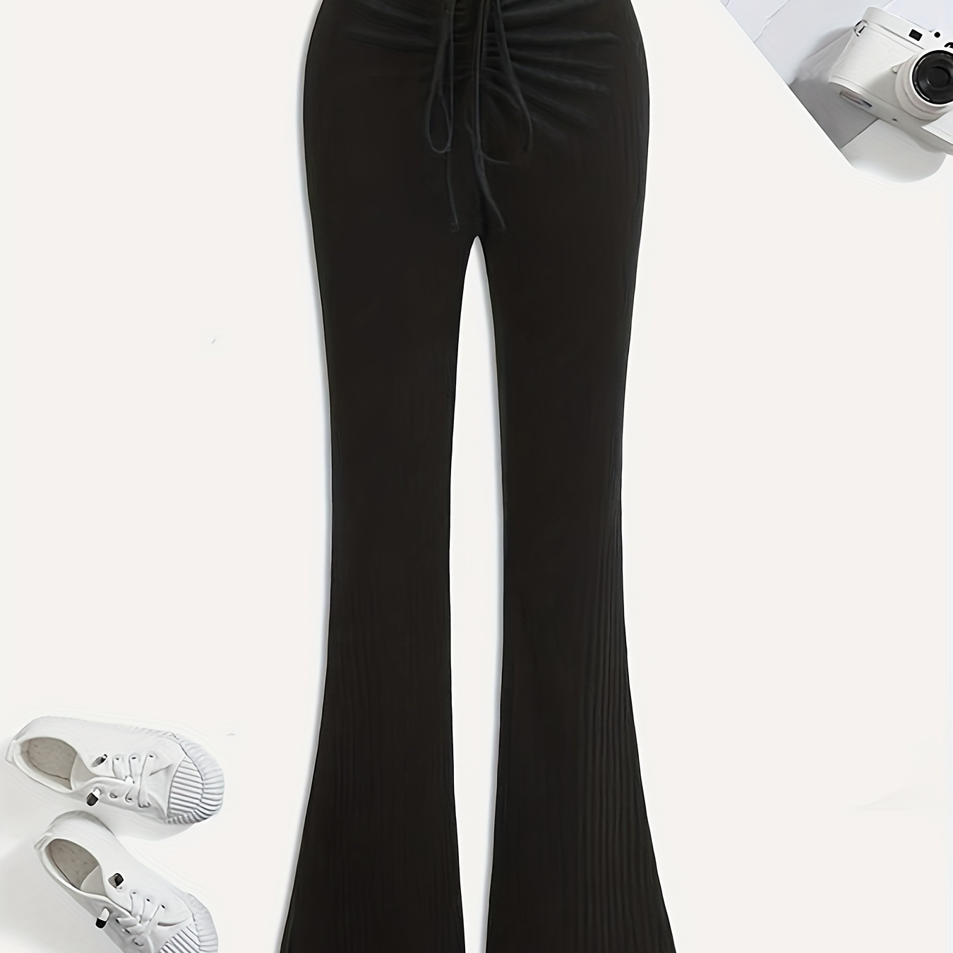 Girls Casual Ruched Details High Waist Slim Fit Knit Flare Leg Pants