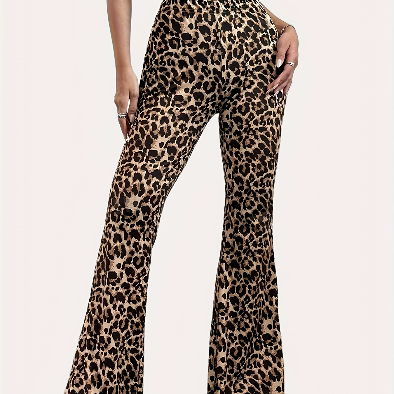 

Leopard Print Flare Leg Pants, Casual High Waist Forbidden Pants For Spring & Summer, Women's Clothing