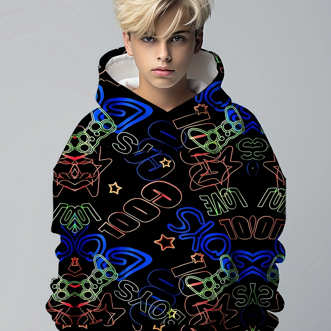 Boys And Girls Art Letter Graffiti 3d Print Trendy Hoodie, Kids