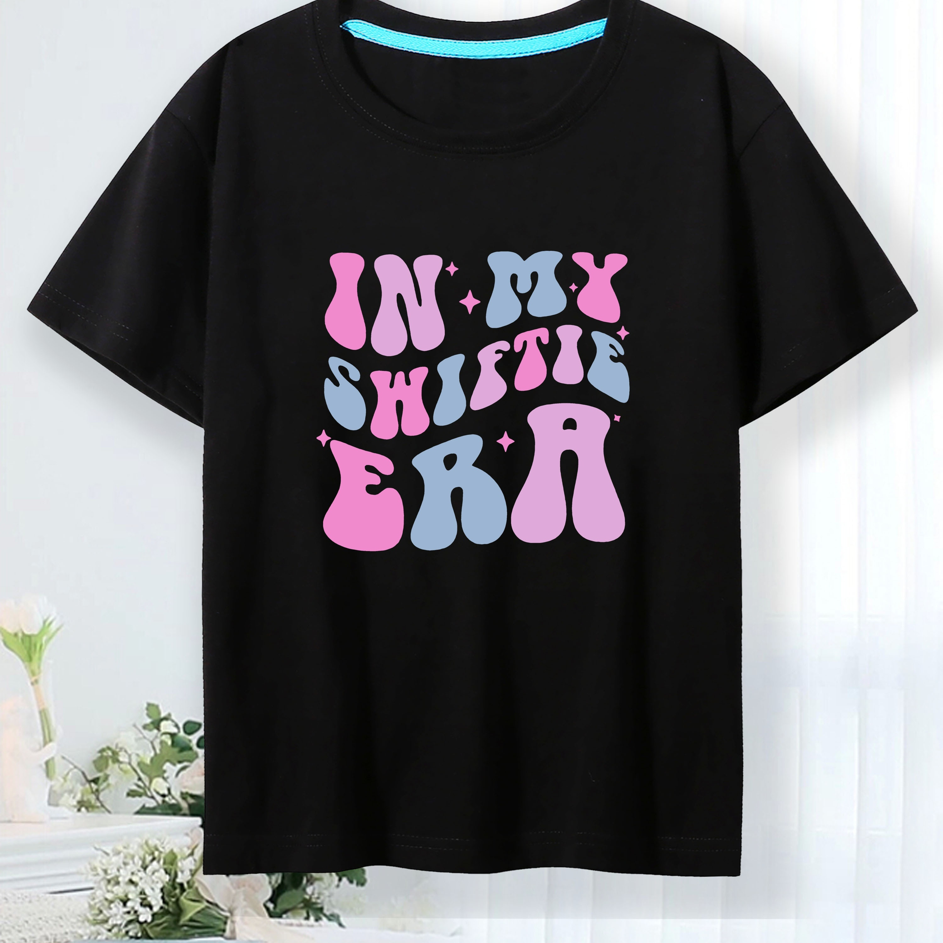 

In My Era Print T-shirt, Girl's Casual Comfy Crew Neck Short Sleeve Tees For Summer