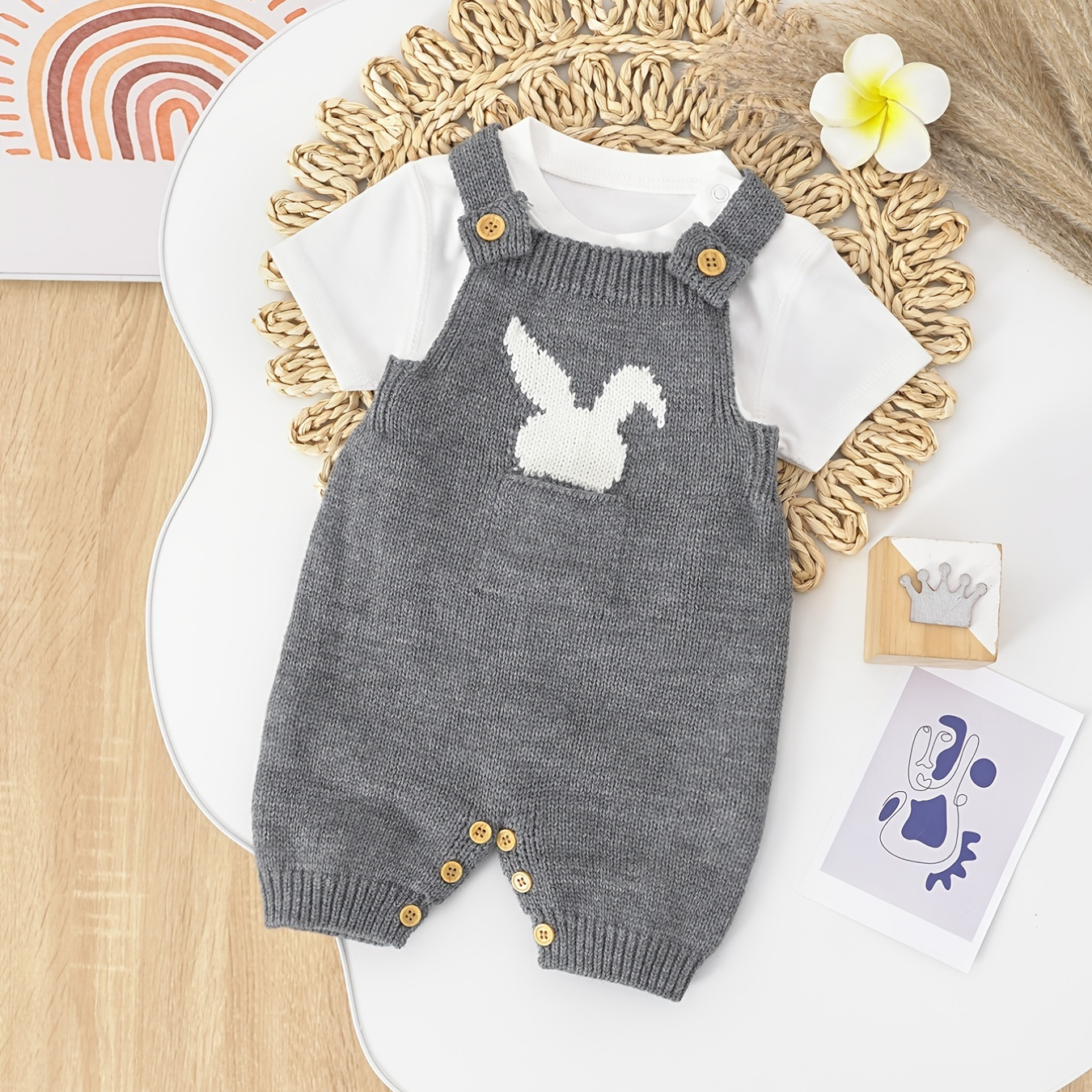 Baby Boys Cute Rabbit Embroidery Knitted Romper Jumpsuit Clothes Easter Day