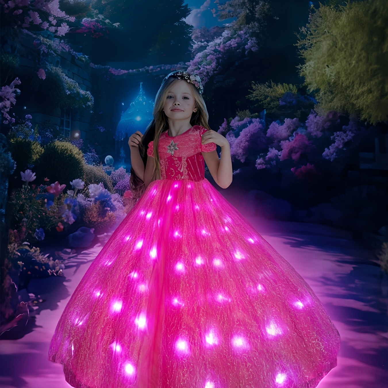 UPORPOR Robe Enfant Lumineuse Princesse Deguisement reine Fille