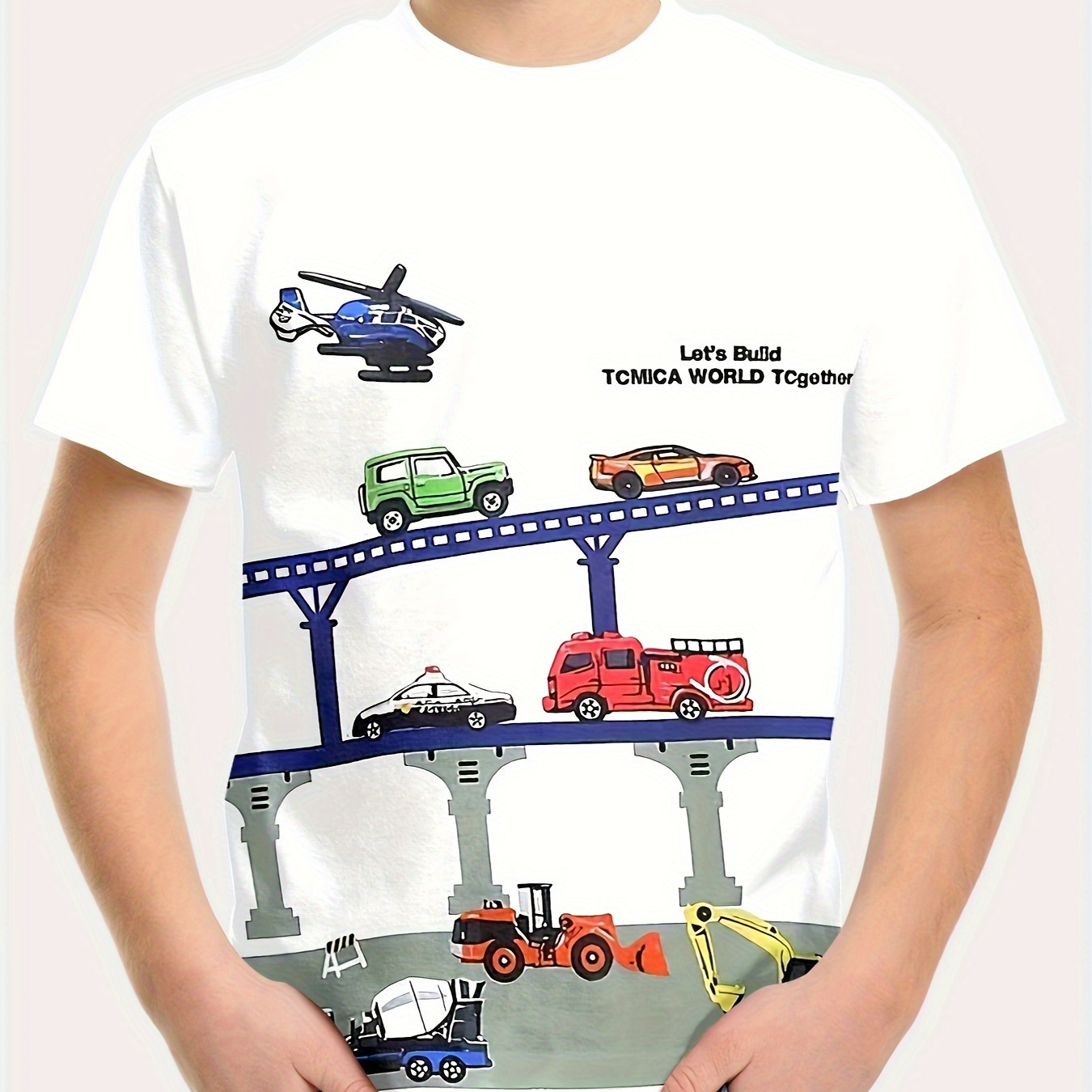 

Cartoon Various Vehicles Print Boys Comfortable Versatile Short Sleeve T-shirt Boys Tee Tops