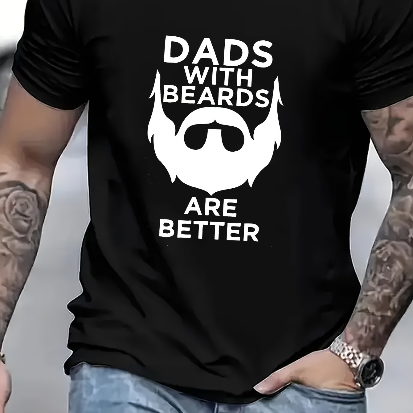 

Dad With Beards Are Better Men's Front Print T-shirt 100% Cotton Graphic Tee Summer Casual Tee Streetwear Top