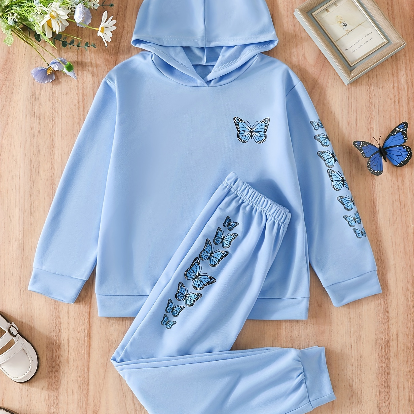 Blue Butterfly Hoodie Suit Fashion Long Sleeves