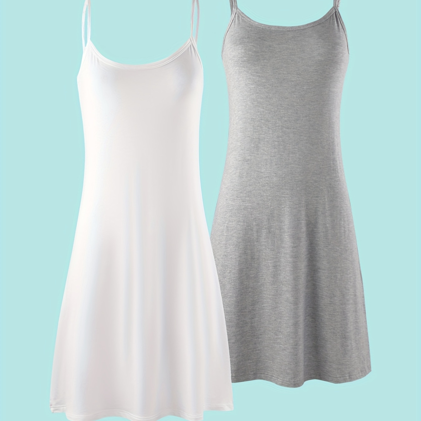 

2-pack Viscose Camisole Dresses For Women - 94% Viscose, 6% Elastane Knit Fabric, Solid Color Sleeveless Dresses With No Padding - & -friendly Layering Dresses