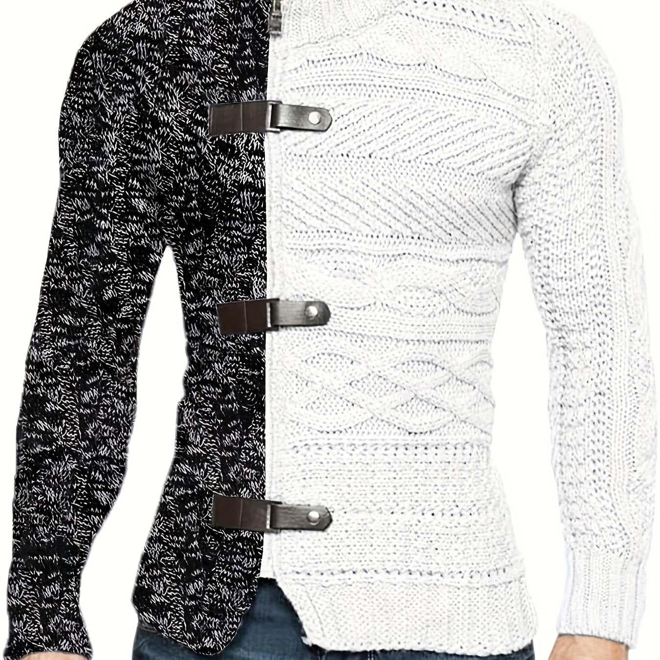 

Men's Acrylic Knit Cardigan, Casual High Neck Sweater, Regular Fit, With Zipper And Button Front, For Fall/