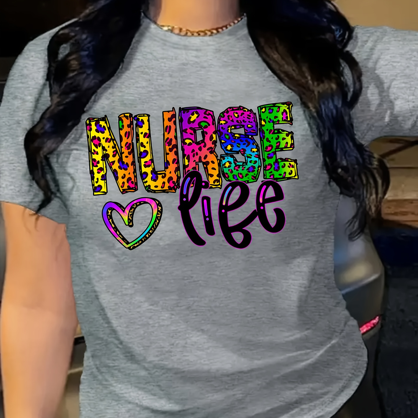 

Women's Casual Short Sleeve T-shirt, Nurse Life Print, Round Neck Pullover Tee