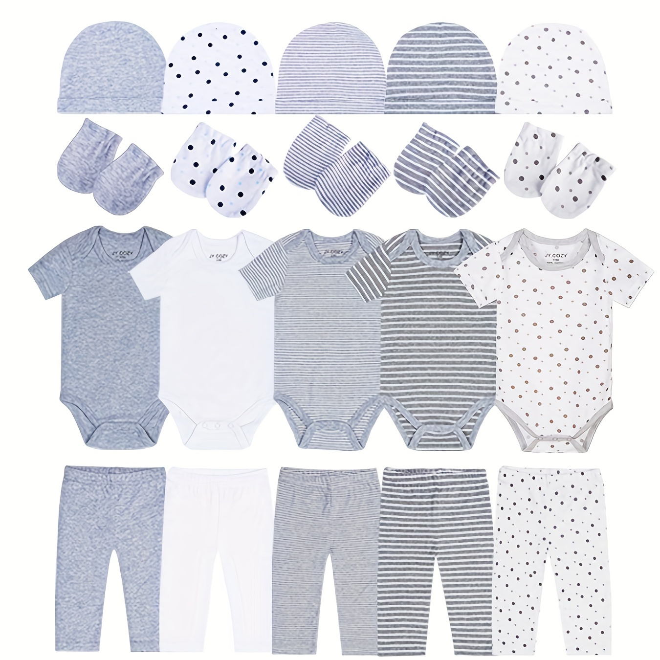 

20pcs Newborn Baby's Clothes Set, 5pcs Infant Rompers +5pcs Pants +5pcs Hats +5 Gloves Set, Ideal Gift Set