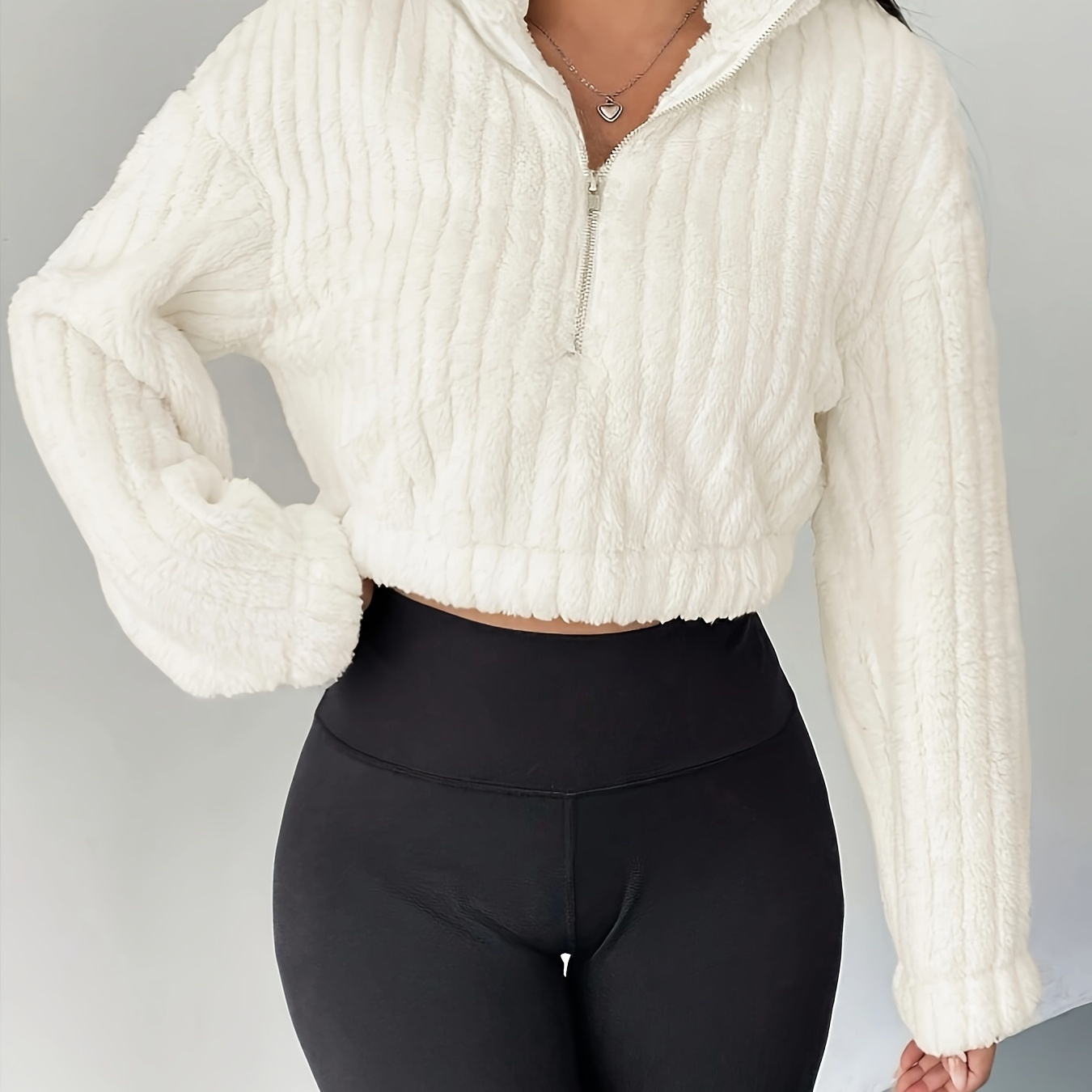 

1pc Women's Casual Zip-up Top With Stand Collar - Polyester Knit Pullover For All