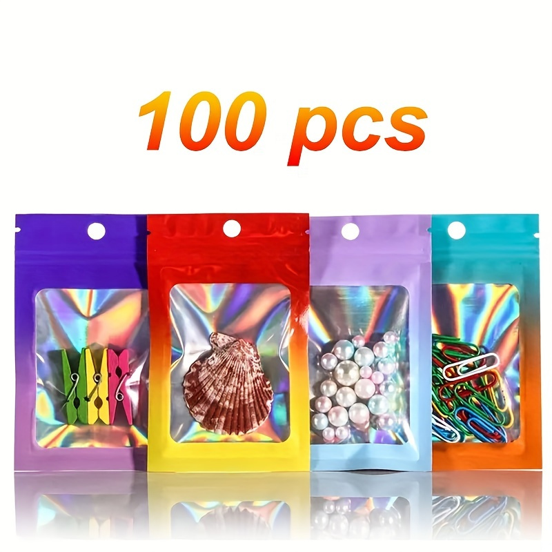 Christmas Decorations 100 PC Resealable Smell Proof Bags Holographic Ziplock  Bags Flash Aluminum 