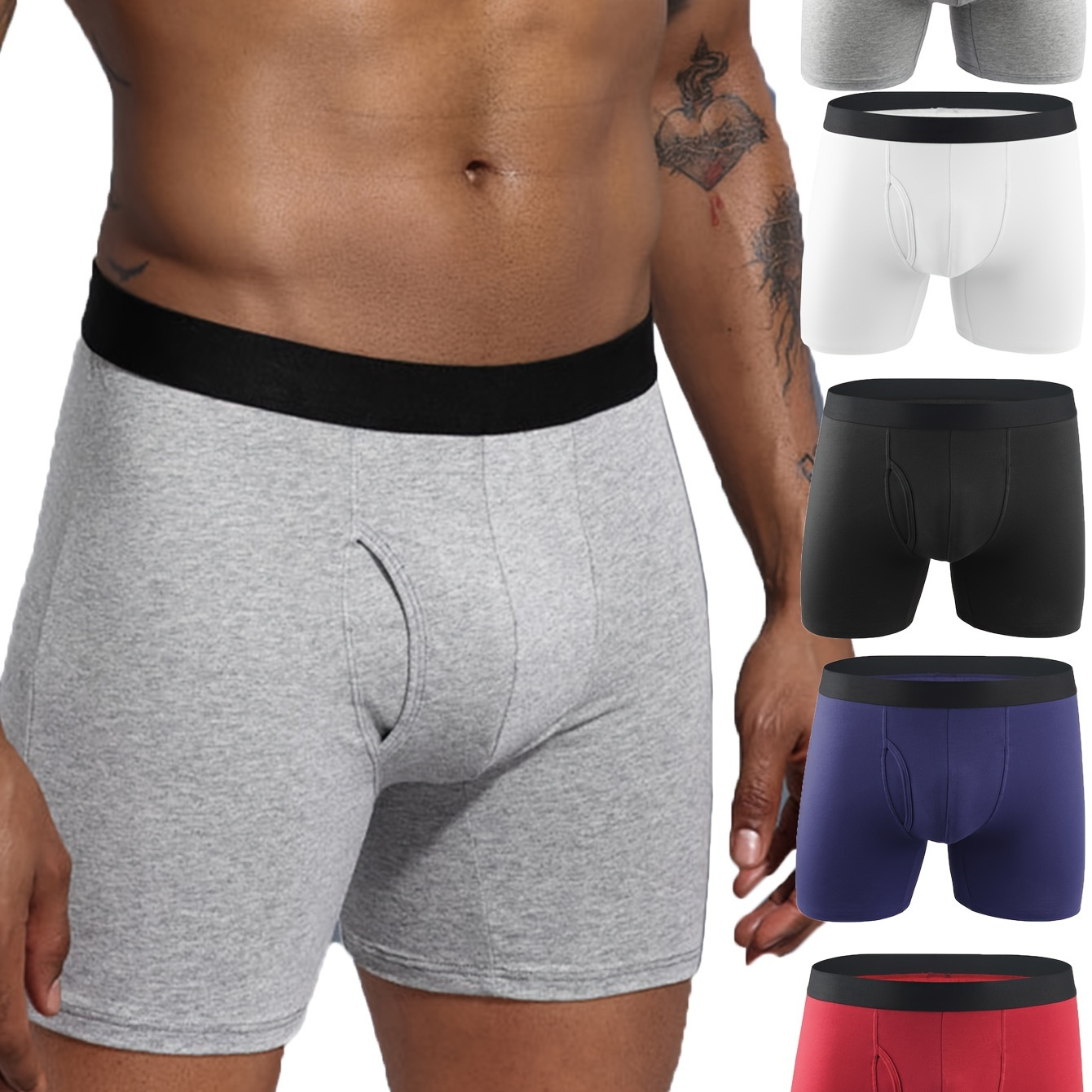

Andyshi Men's Boxer Briefs Cotton Microfiber Sports Underwear Men's Finery Athletic Underwear Open Fly Briefs Extended Trouser Legs Men's Panties 5 Packs