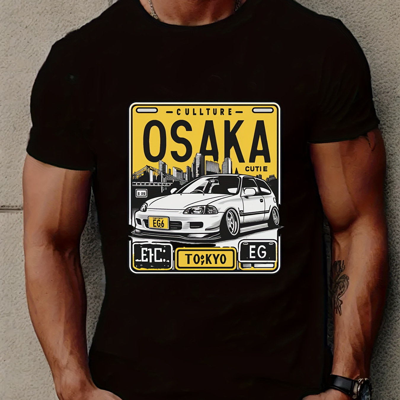 

Osaka Car Print Tee Shirt, Tees For Men, Casual Short Sleeve T-shirt For Summer