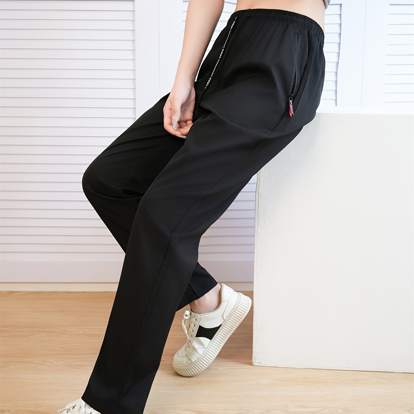 

Pantalon à cordon de serrage avec poches en biais, couleur unie, pantalon ample décontracté pour le printemps et l'été, vêtements pour femmes