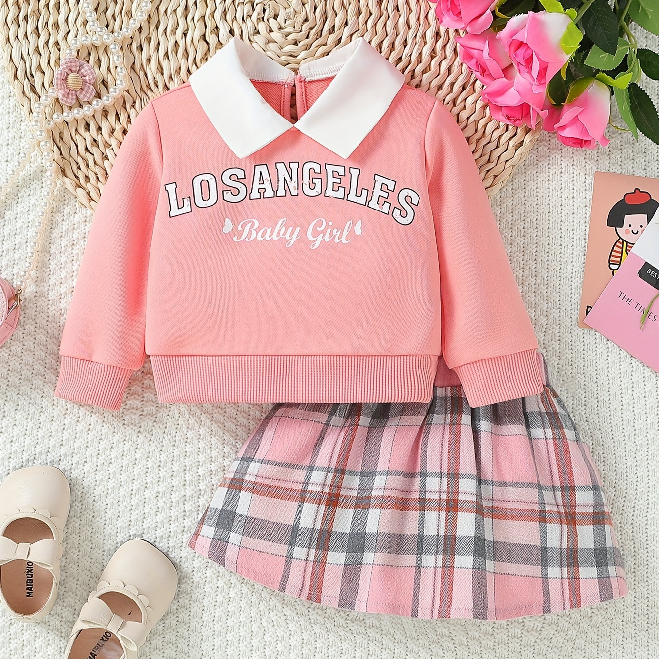 

's "los " 2pcs / Outfit, Sweatshirt & Pattern Skirt Set, Toddler & Infant Girl's Clothes For ,