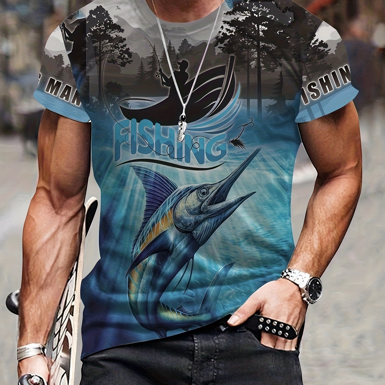 2023 New Summer Men's Shirt Fishing 3D Printing Pattern Short