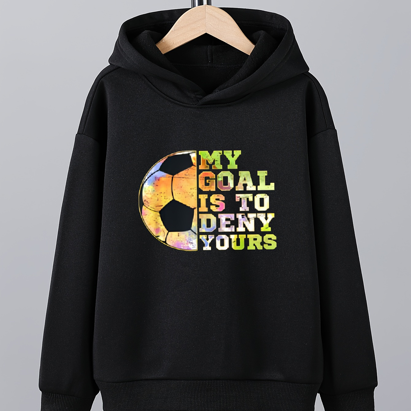 

Colorful Football And My Goal Is To Deny Yours Letter Print Sweatshirt For Boys - Cool, Lightweight And Comfy Spring Fall Winter Clothes!