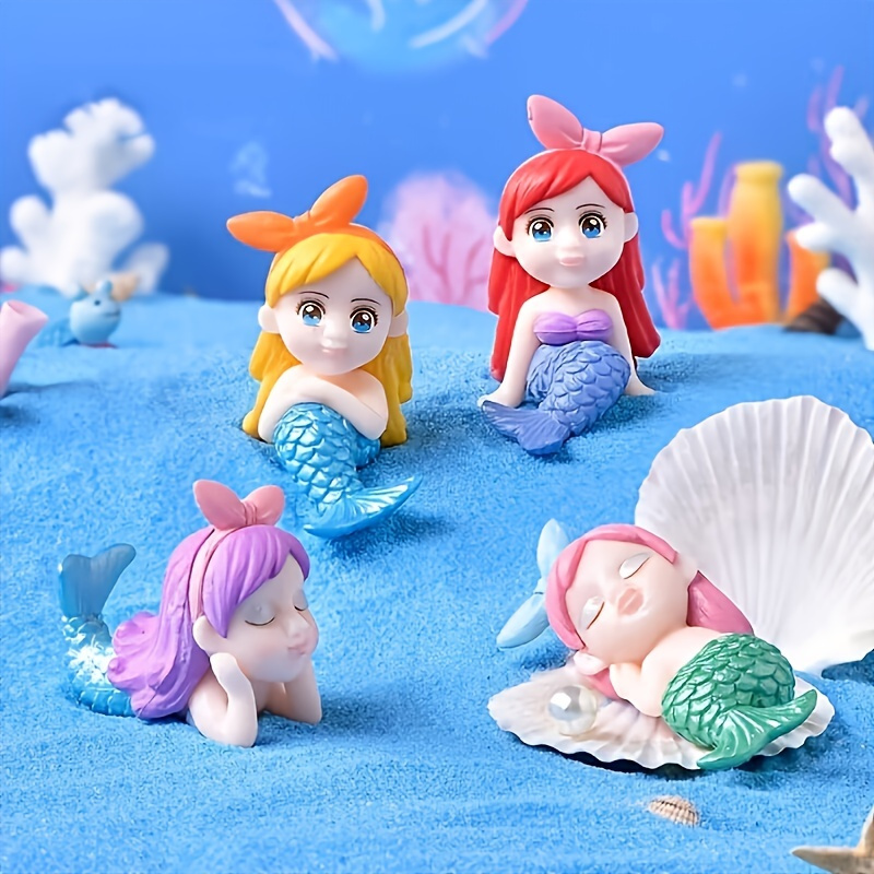 

4pcs, Mermaid Statues - Micro Landscape Diy Bonsai Fleshy Ornaments For Table, Fish Tank, Cake Decorations, And Dollhouse Production