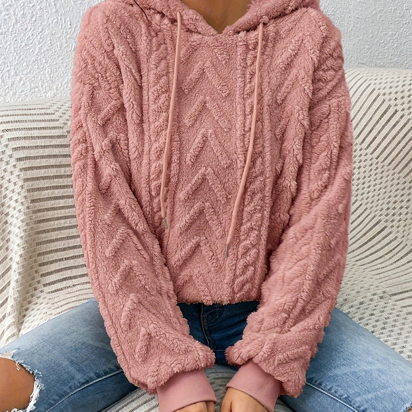 

Hoodie Élégant pour Femmes en Peluche de Couleur Unie avec Cordon - Mélange de Polyester Confortable, Lavable en Machine, Parfait pour le Printemps/Automne