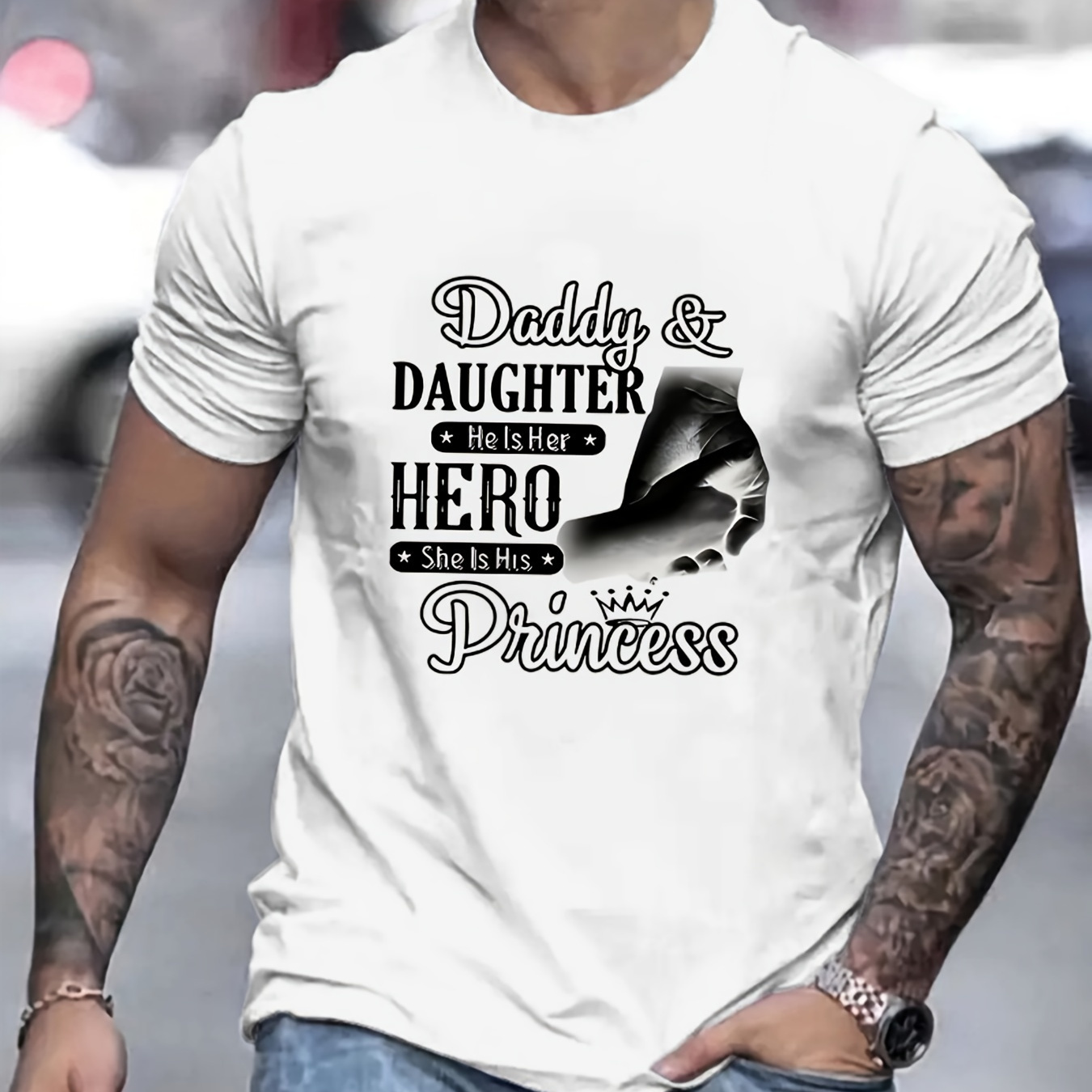 

Daddy And Daughter Print T Shirt, Tees For Men, Casual Short Sleeve T-shirt For Summer