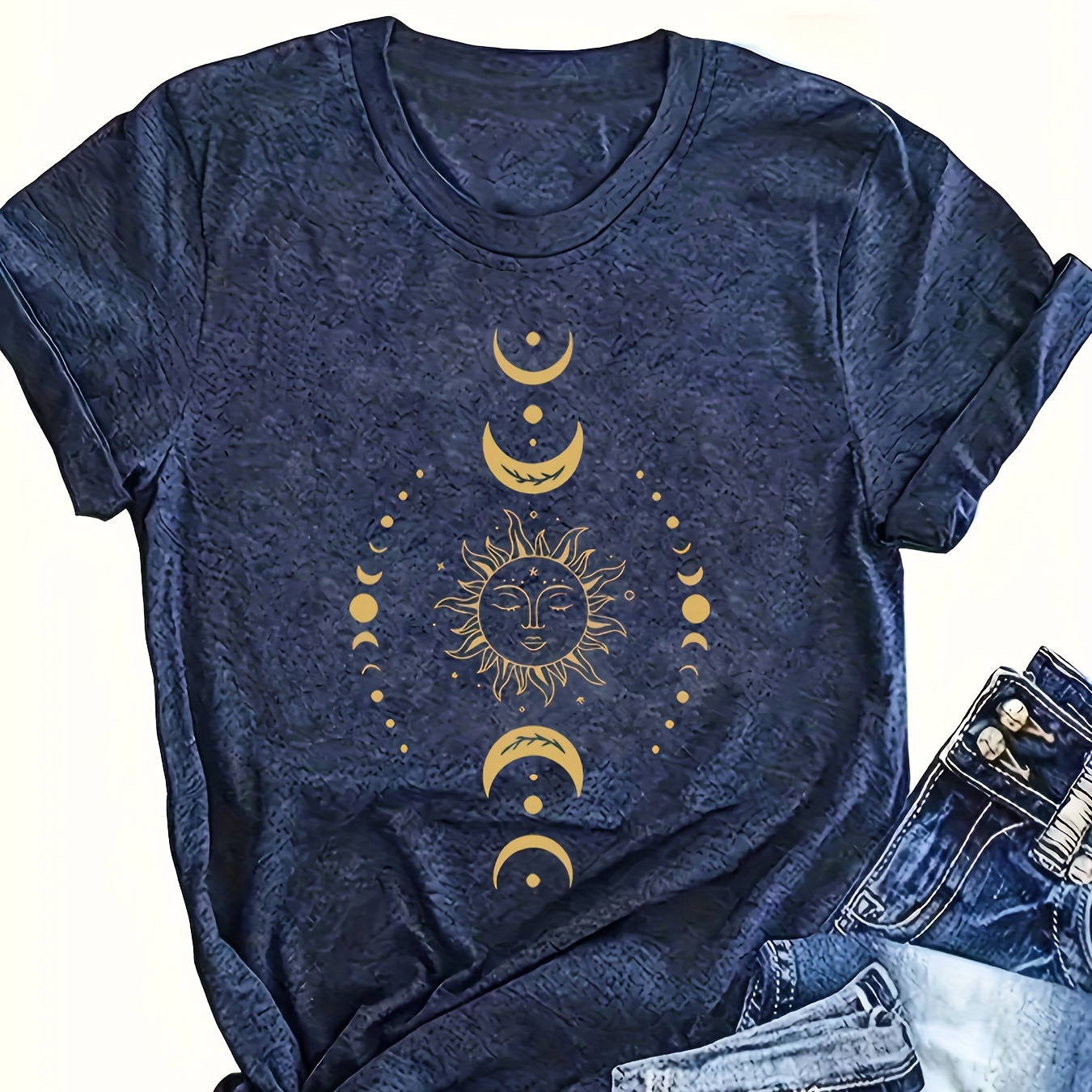 

Sun, Moon, And Stars - Pattern Printing - Spring And Summer Casual Short Sleeved T-shirt - Fashion Women's Clothing