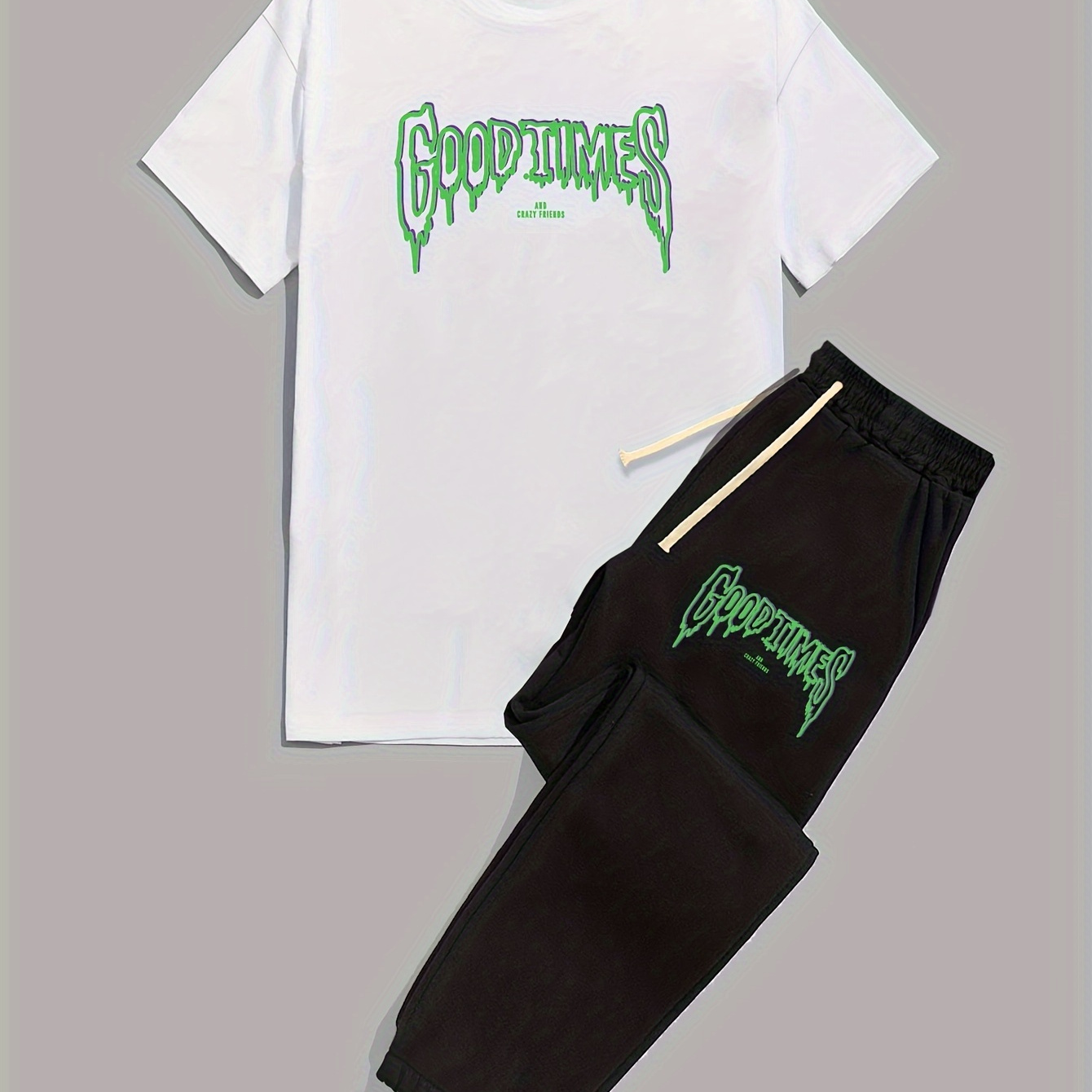 

Men's 2 Piece Outfits, Creative Letter Pattern Print Casual Short Sleeve Tee And Drawstring Sweatpants Set