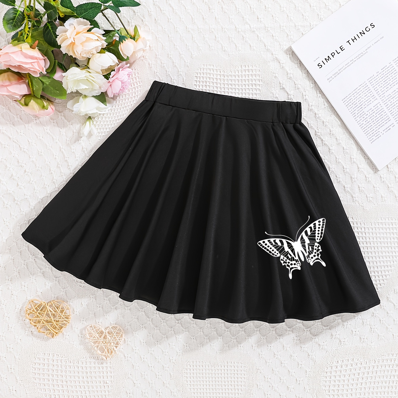 

Butterfly Print Pleated Skirt, High Waist Casual Skirt For Spring & Summer, Women's Clothing