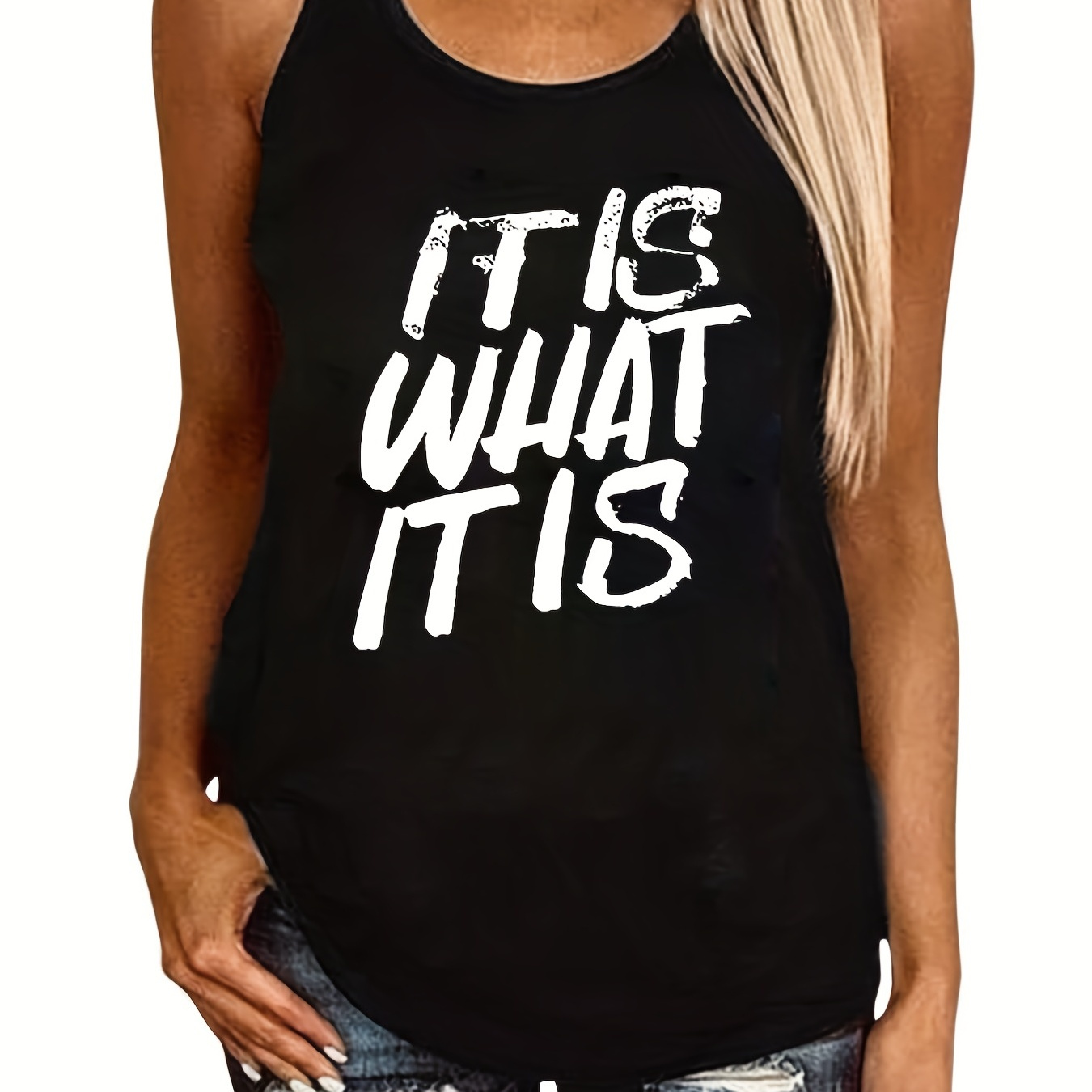 

Letter Print Tank Top, Sleeveless Casual Top For Summer & Spring, Women's Clothing
