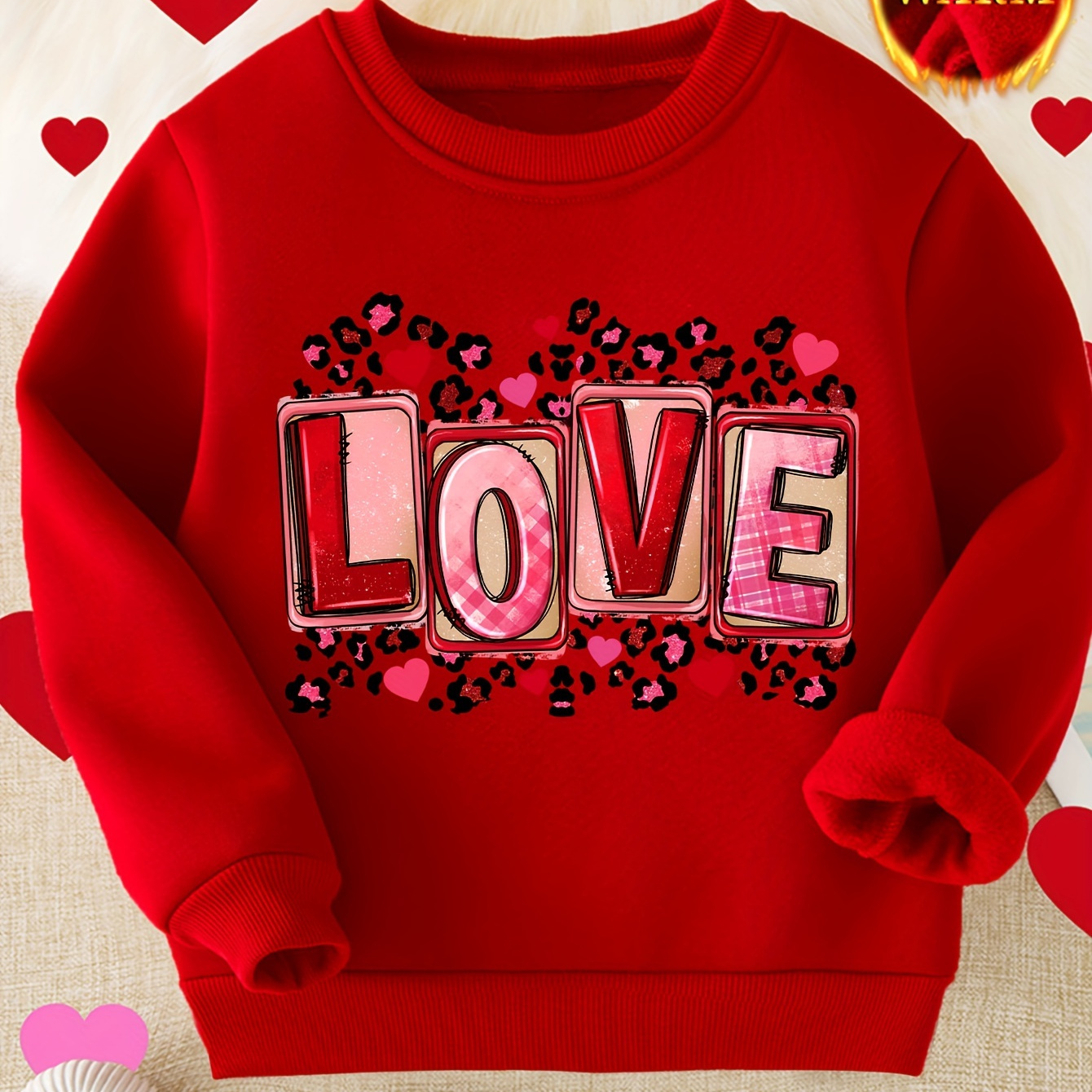 

-ready, Valentine's Day Girls Letter Print Funny Round Neck Pullover Sweatshirt, Comfortable Autumn And Winter Plus Velvet Sweatshirt