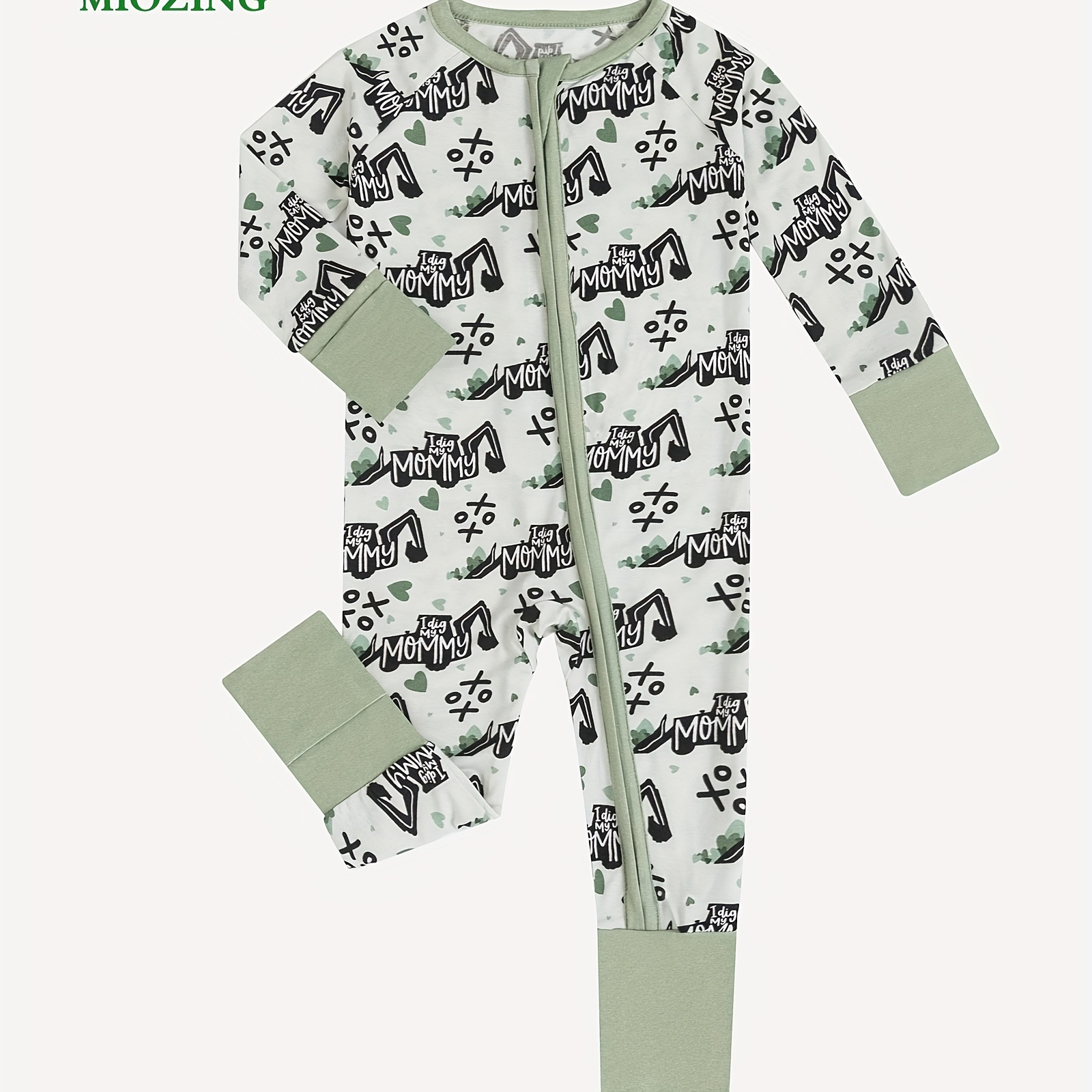 

Baby Boy's Excavator Allover Print Bodysuit, Comfy Bamboo Fiber Long Sleeve Onesie, Infant's Clothing, As Gift