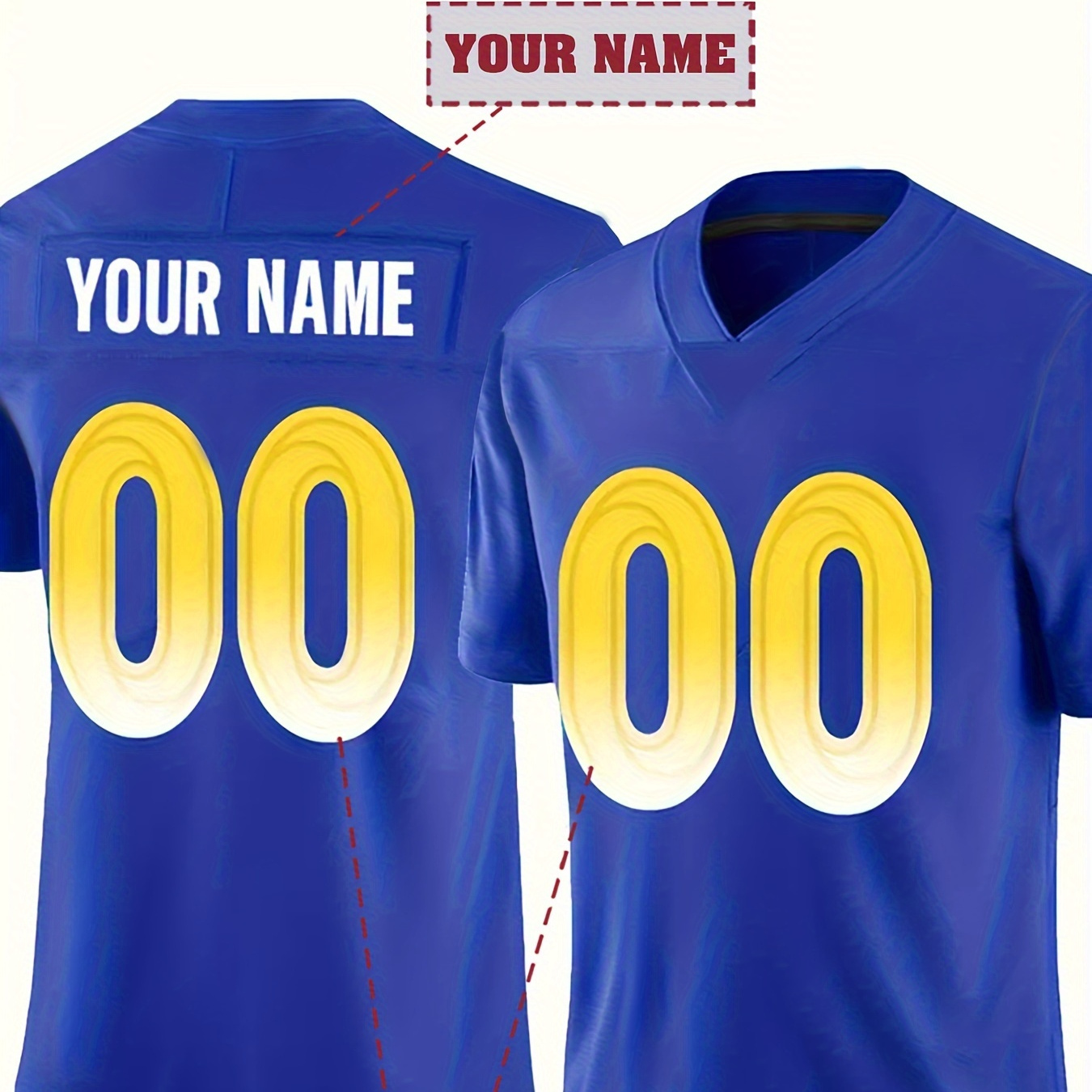 

Customized Name And Number Embroidery, Men's V-neck Football Jersey, Daily Outdoor Sports Shirt