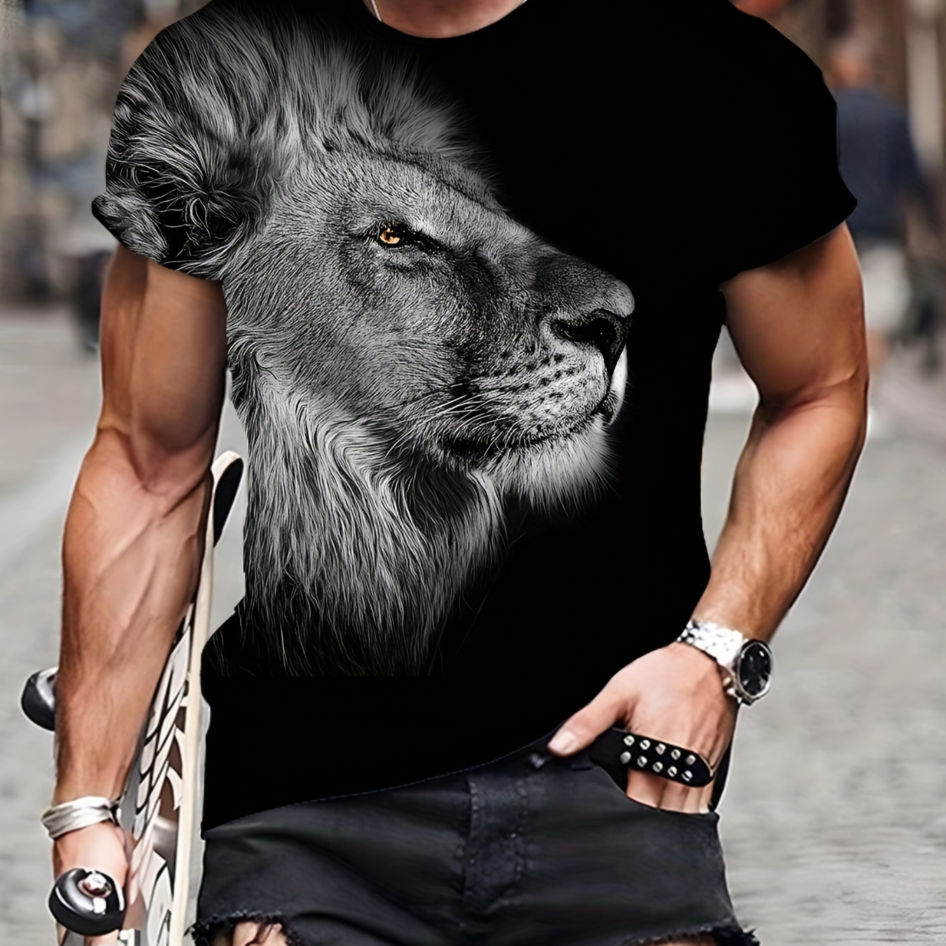 

Eagle, Lion Various 3d Digital Pattern Print Men's Graphic T-shirts, Causal Comfy Tees, Short Sleeve Pullover Tops, Men's Summer Outdoor Clothing