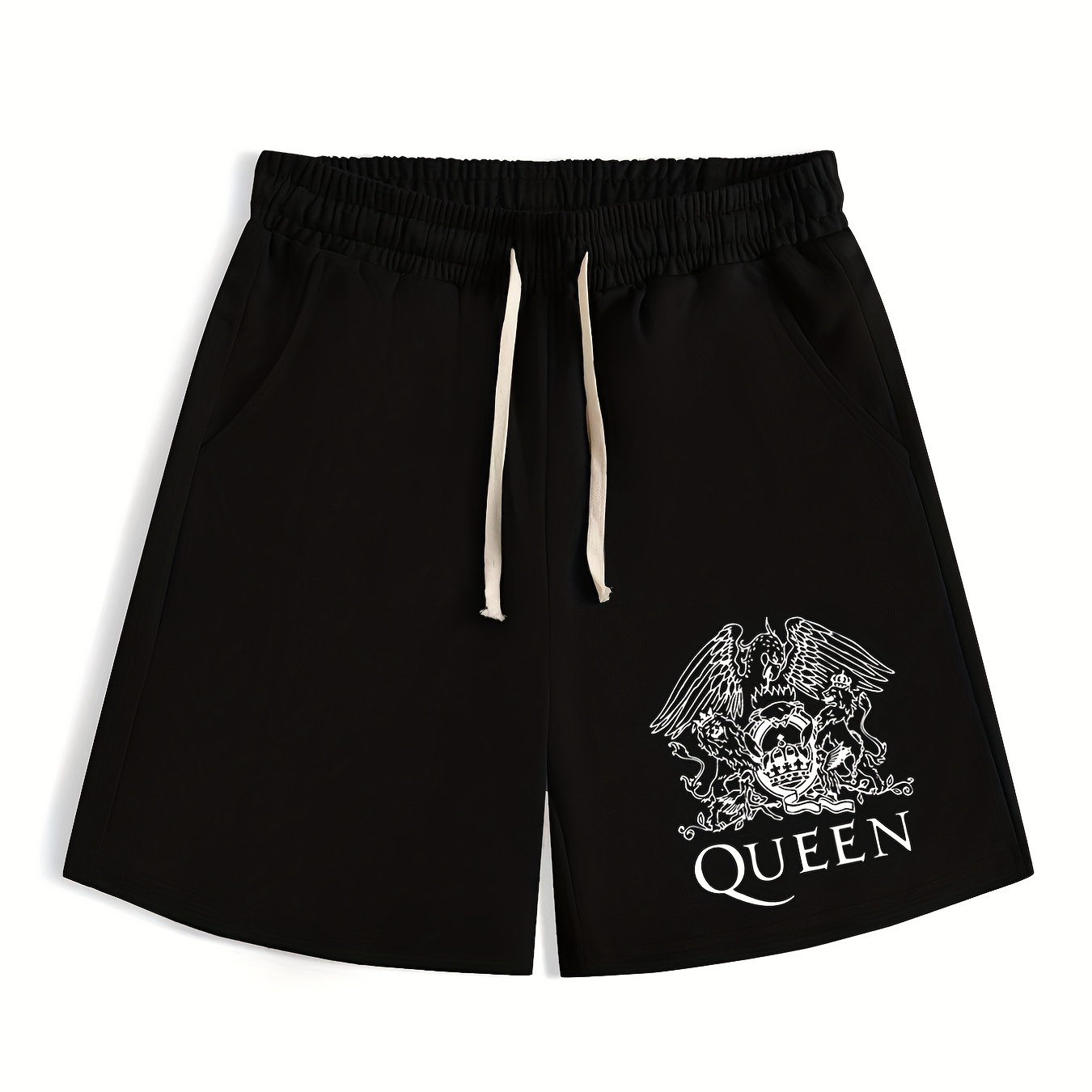 

''queen'' Eagle Print, Men's Comfy Casual Drawstring Shorts, Male Summer Clothing