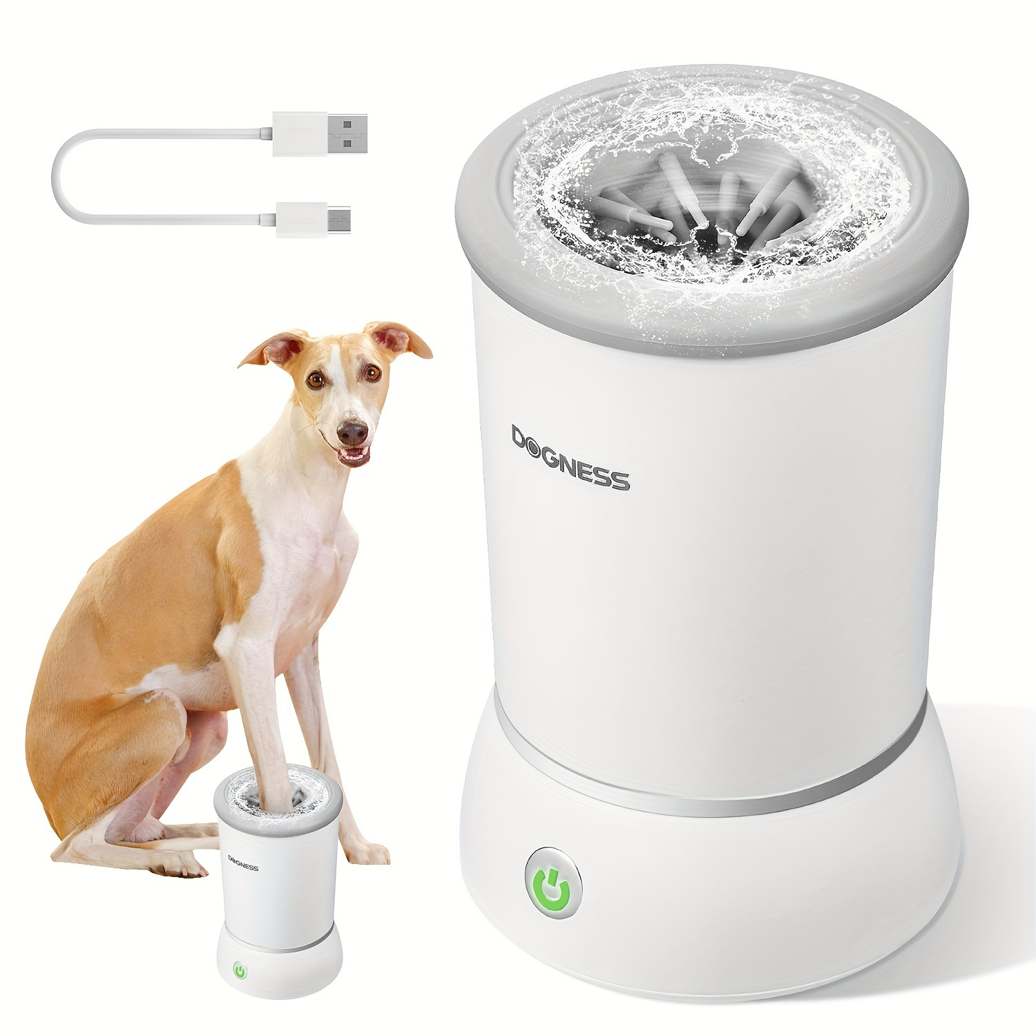 DOGNESS Automatic Cat & Dog Pet Paw Cleaner & Massager, Small/Medium, White  