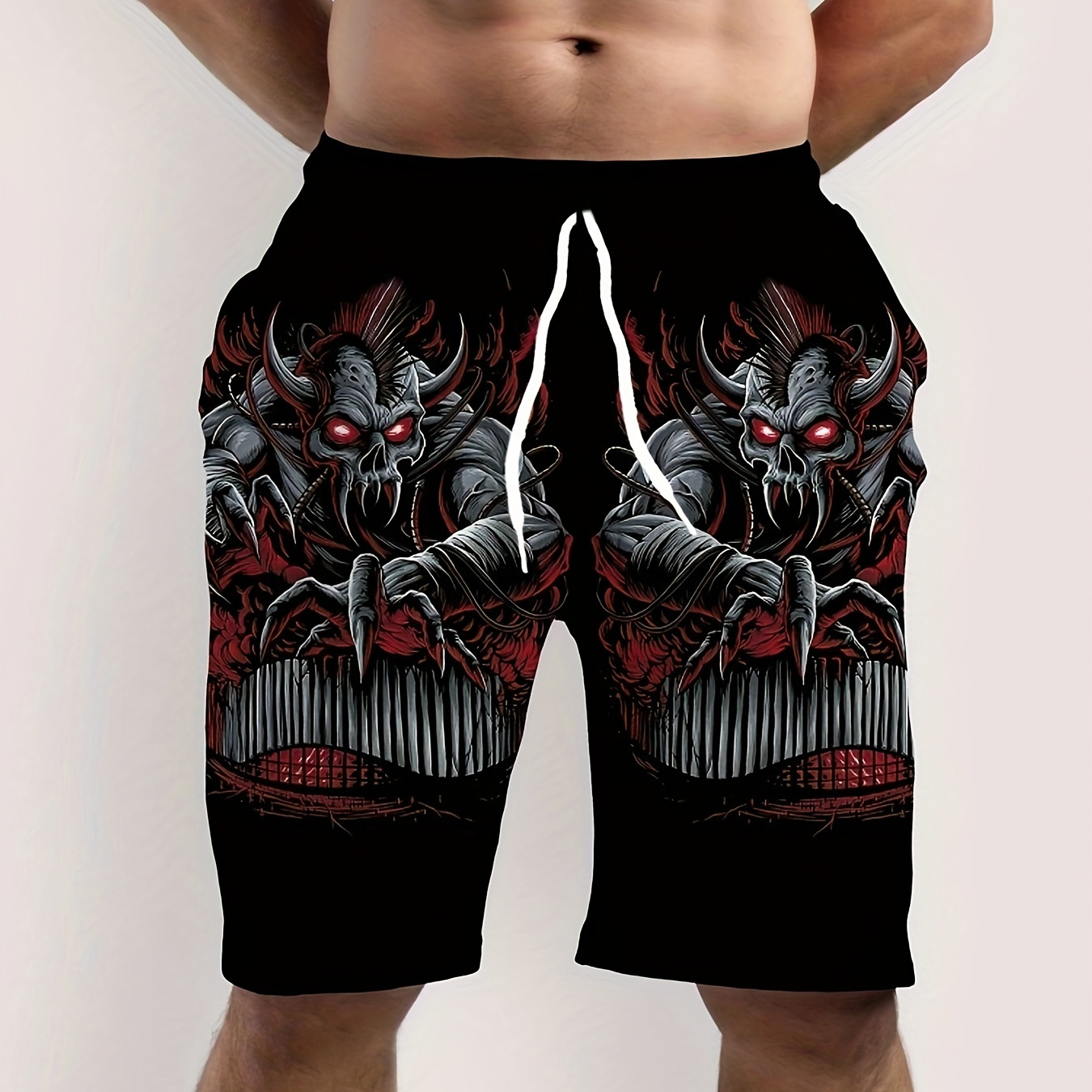 

Men's Casual Skeleton Print Active Shorts, Drawstring Beach Shorts For Summer Beach Resort